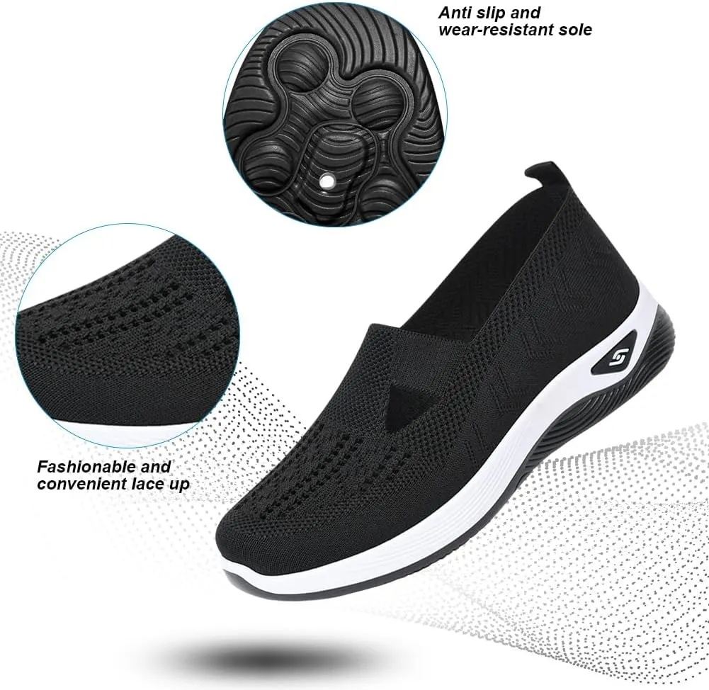 Padgene Women Walking Shoes Sock Sneakers Slip-On Breathable Mesh Trainers Women's Comfortable Casual Ladies Air Cushion Athletic Shoes Running Jogging Shoes