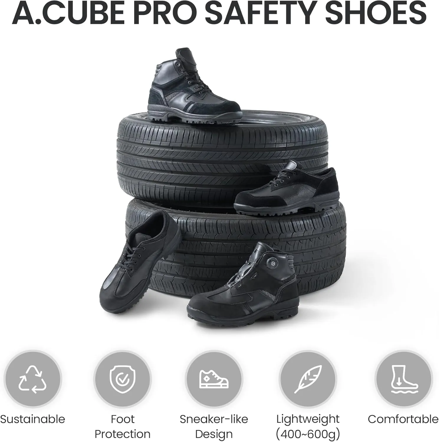 Q-4 Comfortable Safety Shoes  PVC Toe Cap, EU Riot Police Outsole, ESG Recycled Materials, Durable Work & Hiking Shoes
