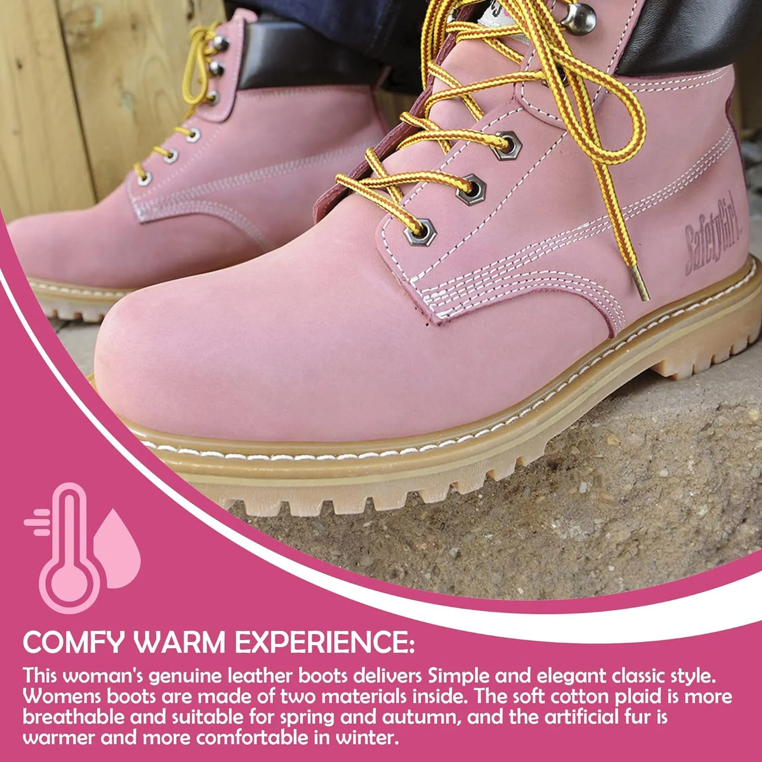 SafetyGirl Steel Toe Work Boots - Light Pink - 9.5W