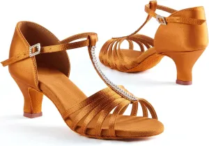 SANGEESON Women's Latin Dance Shoes Satin Professional Ballroom Dance Shoes Women Salsa Practice Performance Latin Dancing Shoes Heel 2 inch