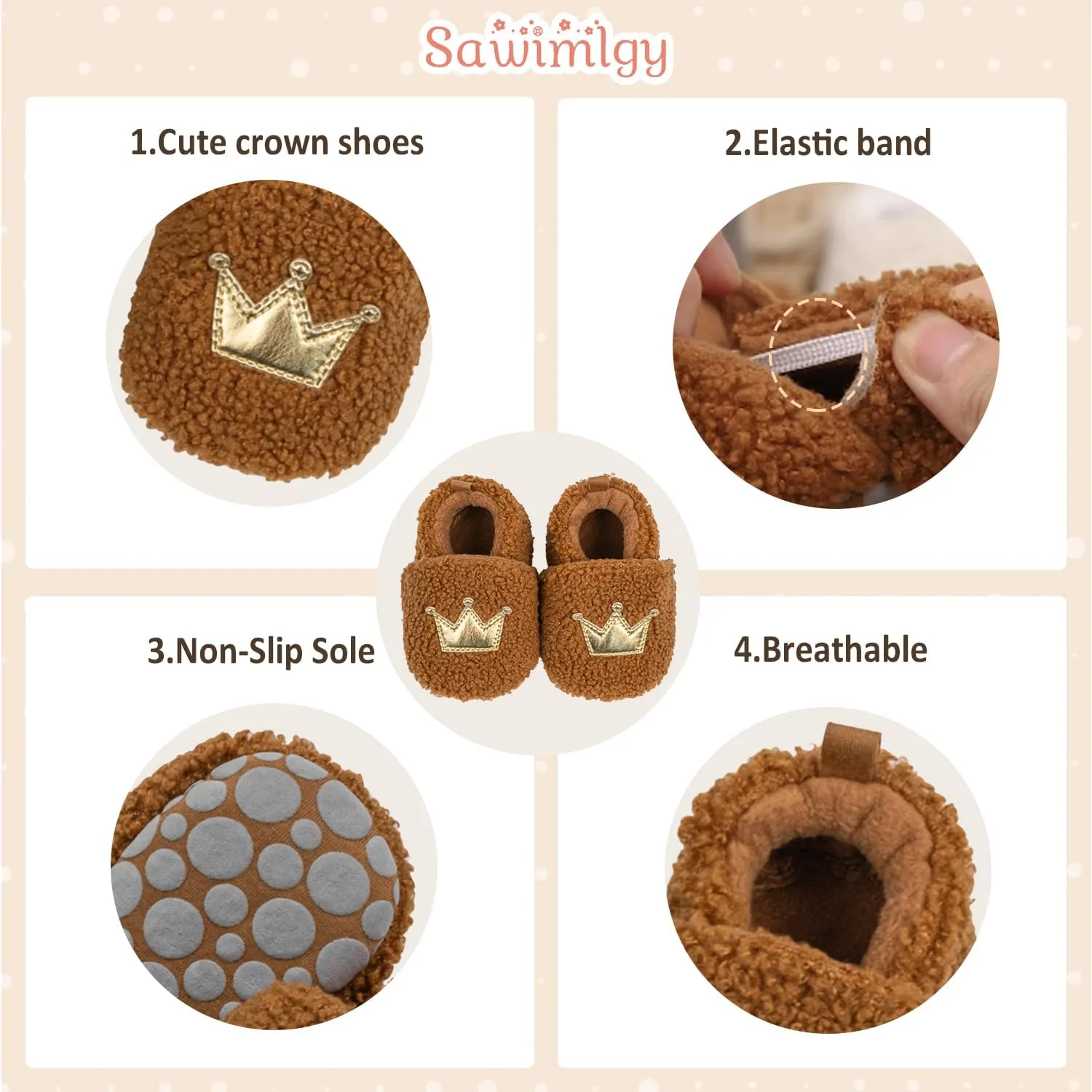 Sawimlgy Newborn Infant Baby Boys Girls Cute Cartoon Slipper Soft Non Skid Sole Slip On House Animal Indoor Sock Shoes Crib Moccasins for New Walkers