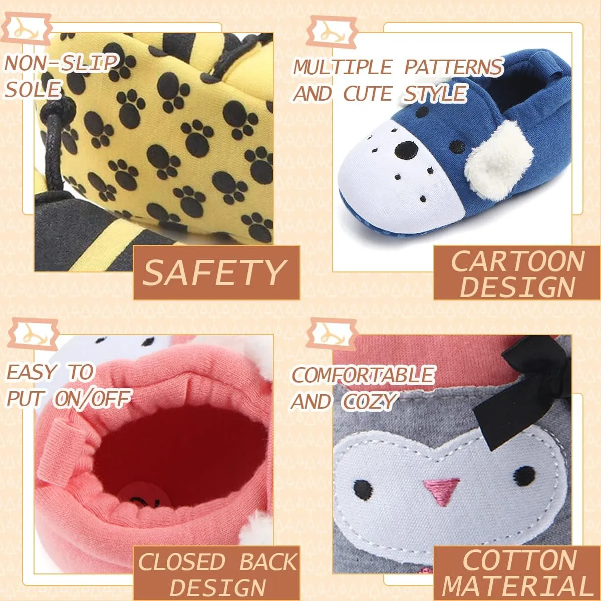 Sawimlgy Newborn Infant Baby Boys Girls Cute Cartoon Slipper Soft Non Skid Sole Slip On House Animal Indoor Sock Shoes Crib Moccasins for New Walkers