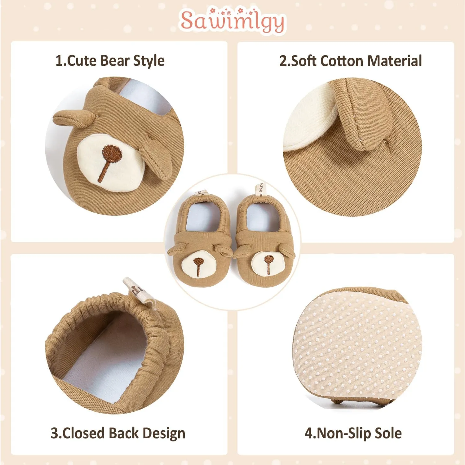 Sawimlgy Newborn Infant Baby Boys Girls Cute Cartoon Slipper Soft Non Skid Sole Slip On House Animal Indoor Sock Shoes Crib Moccasins for New Walkers