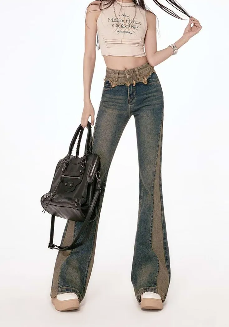 Semi Flare Color Block Jeans