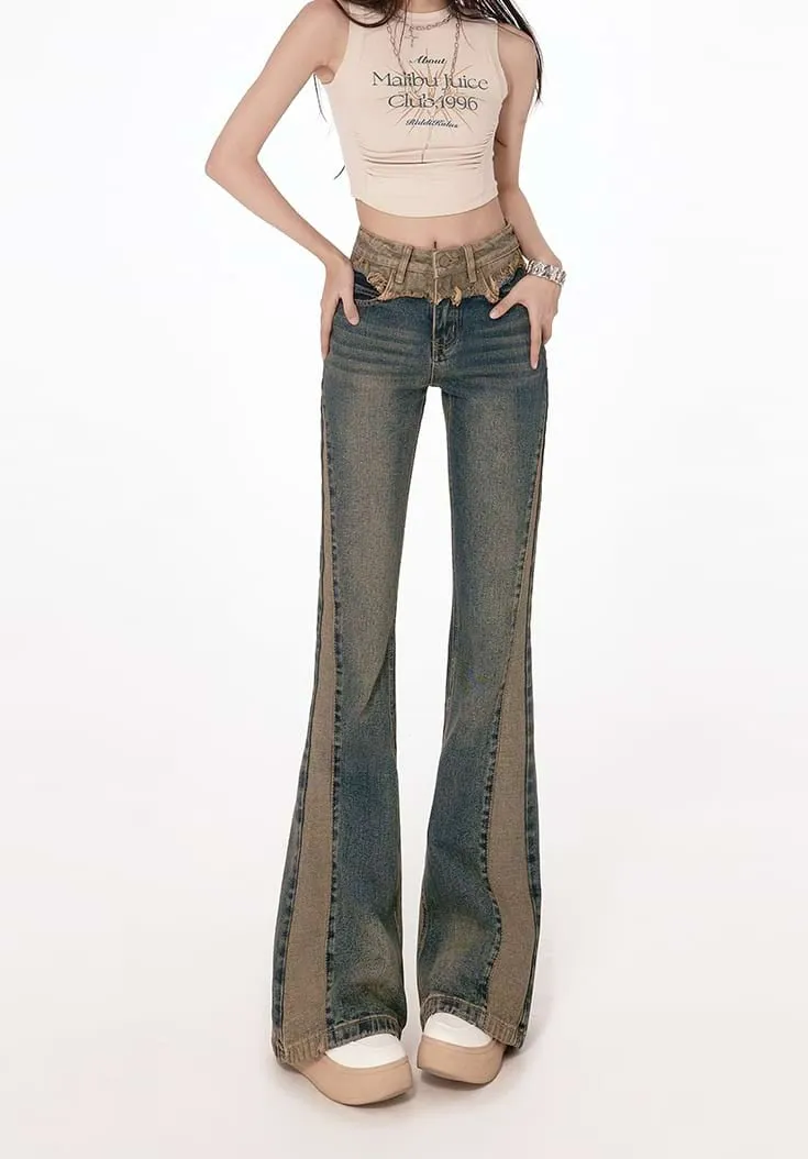 Semi Flare Color Block Jeans