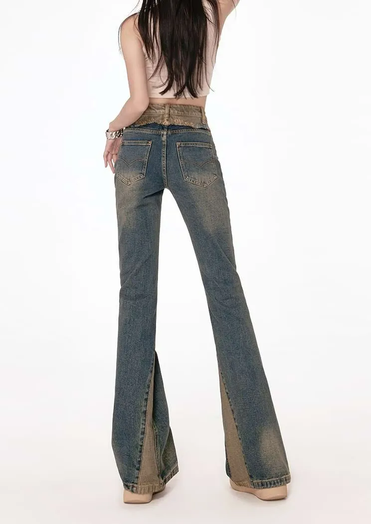 Semi Flare Color Block Jeans