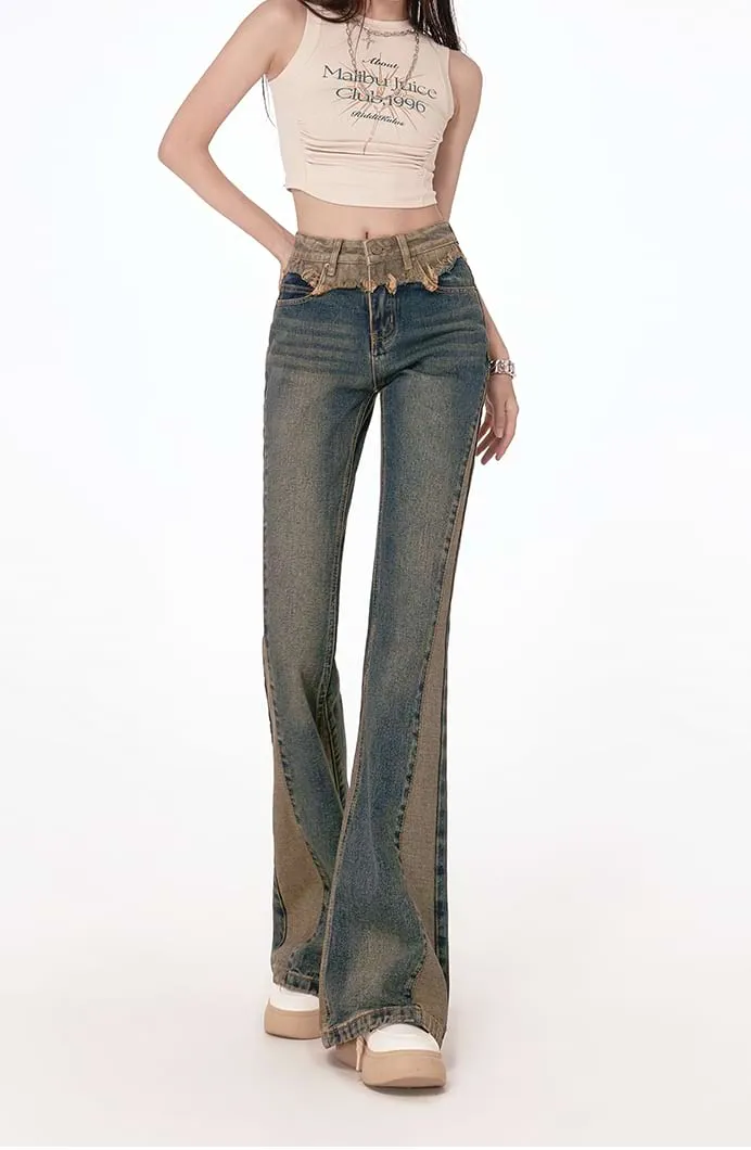 Semi Flare Color Block Jeans