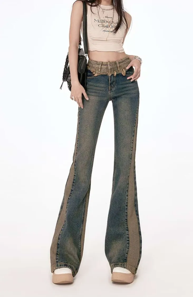 Semi Flare Color Block Jeans