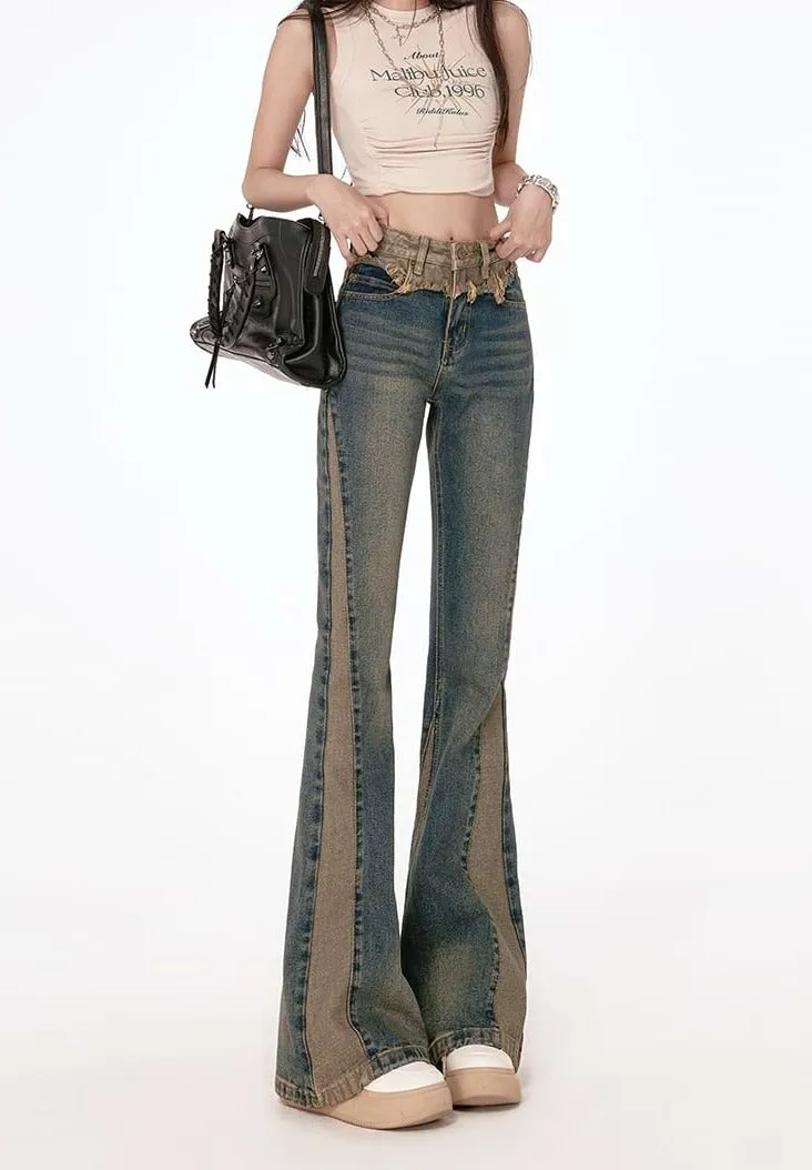 Semi Flare Color Block Jeans