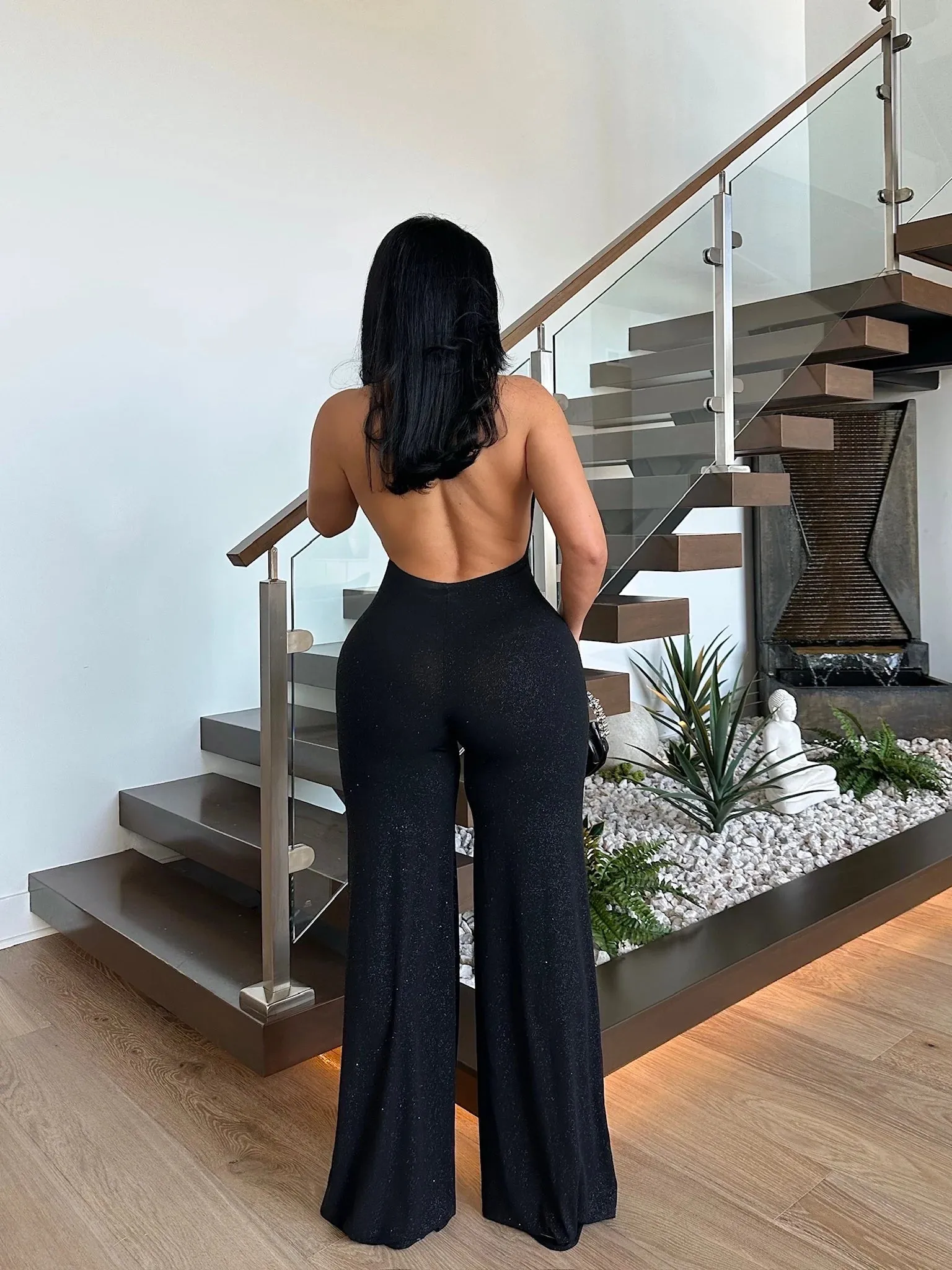 Shimmer and Shine Elegant Plunge Jumpsuit (Black)