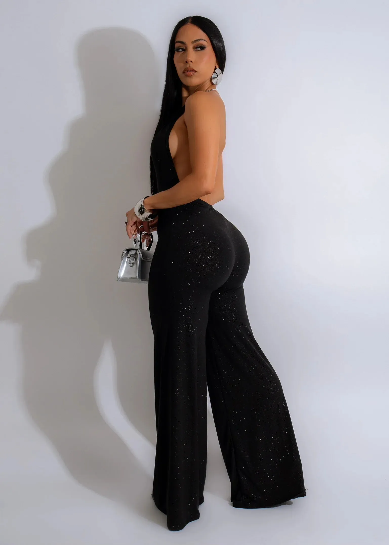 Shimmer and Shine Elegant Plunge Jumpsuit (Black)