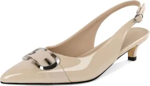 Slingback Kitten Heels for Womens Low Heel Pumps with Mental Buckle Pointed Toe Heels Elegant Comfortable Pumps 1.6 Inch Adorable Pumps