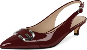 Slingback Kitten Heels for Womens Low Heel Pumps with Mental Buckle Pointed Toe Heels Elegant Comfortable Pumps 1.6 Inch Adorable Pumps