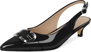 Slingback Kitten Heels for Womens Low Heel Pumps with Mental Buckle Pointed Toe Heels Elegant Comfortable Pumps 1.6 Inch Adorable Pumps