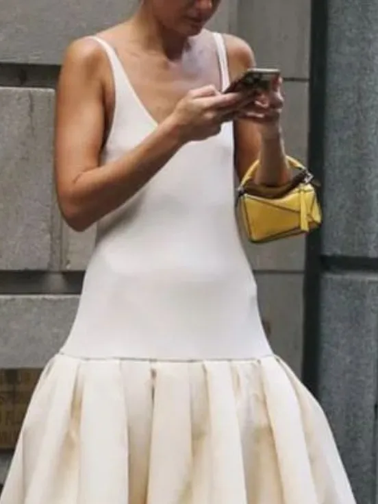 Solid Color Split-Joint Skinny Sleeveless U-neck Slip Dress Midi Dresses