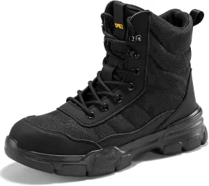 SPIEZ Steel Toe Boots for Men Industrial Construction Safety Boots with Side Zipper Puncture-Proof,Lightweight Work Boots Hiking Military Tactical Shoes