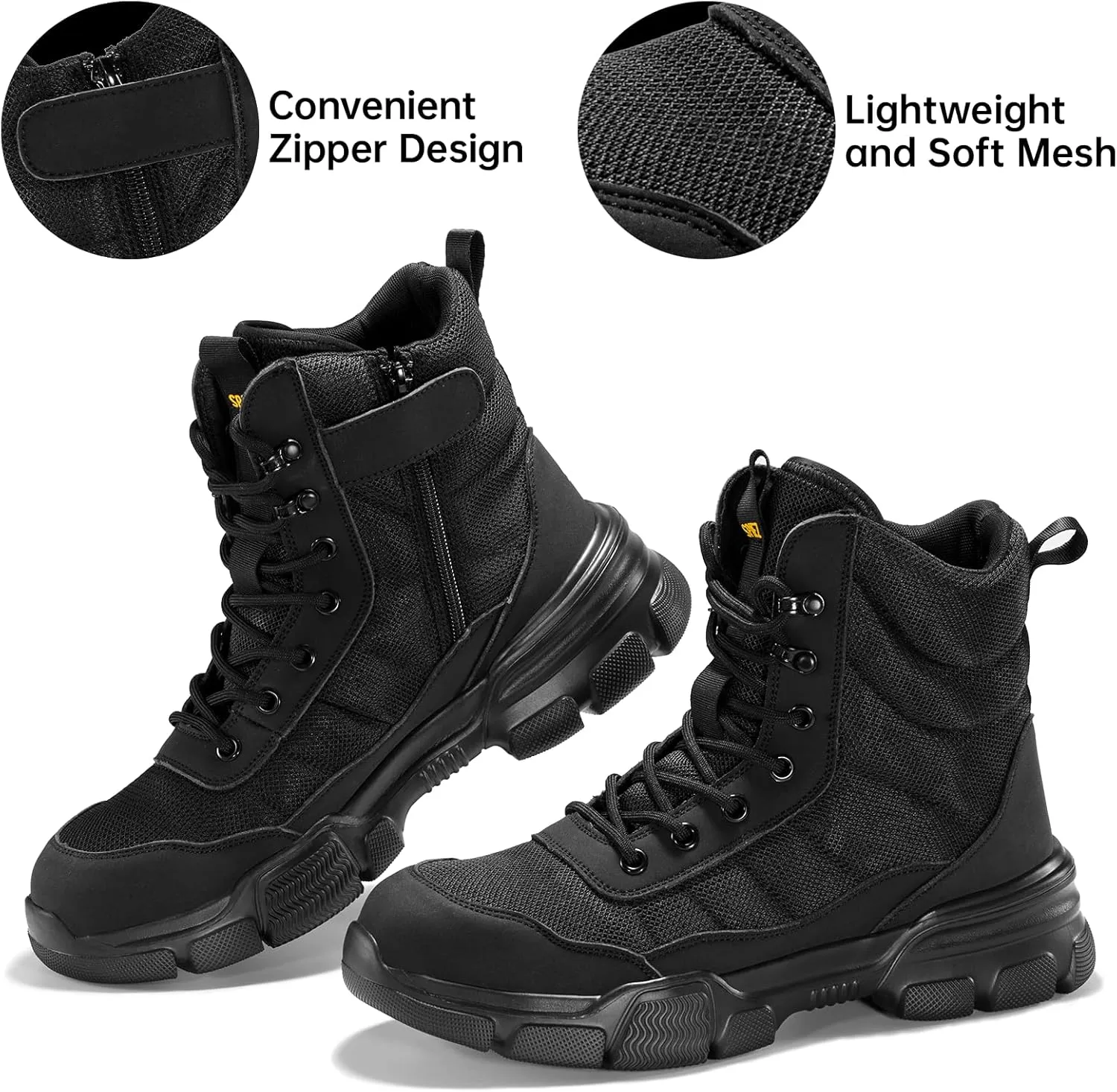 SPIEZ Steel Toe Boots for Men Industrial Construction Safety Boots with Side Zipper Puncture-Proof,Lightweight Work Boots Hiking Military Tactical Shoes