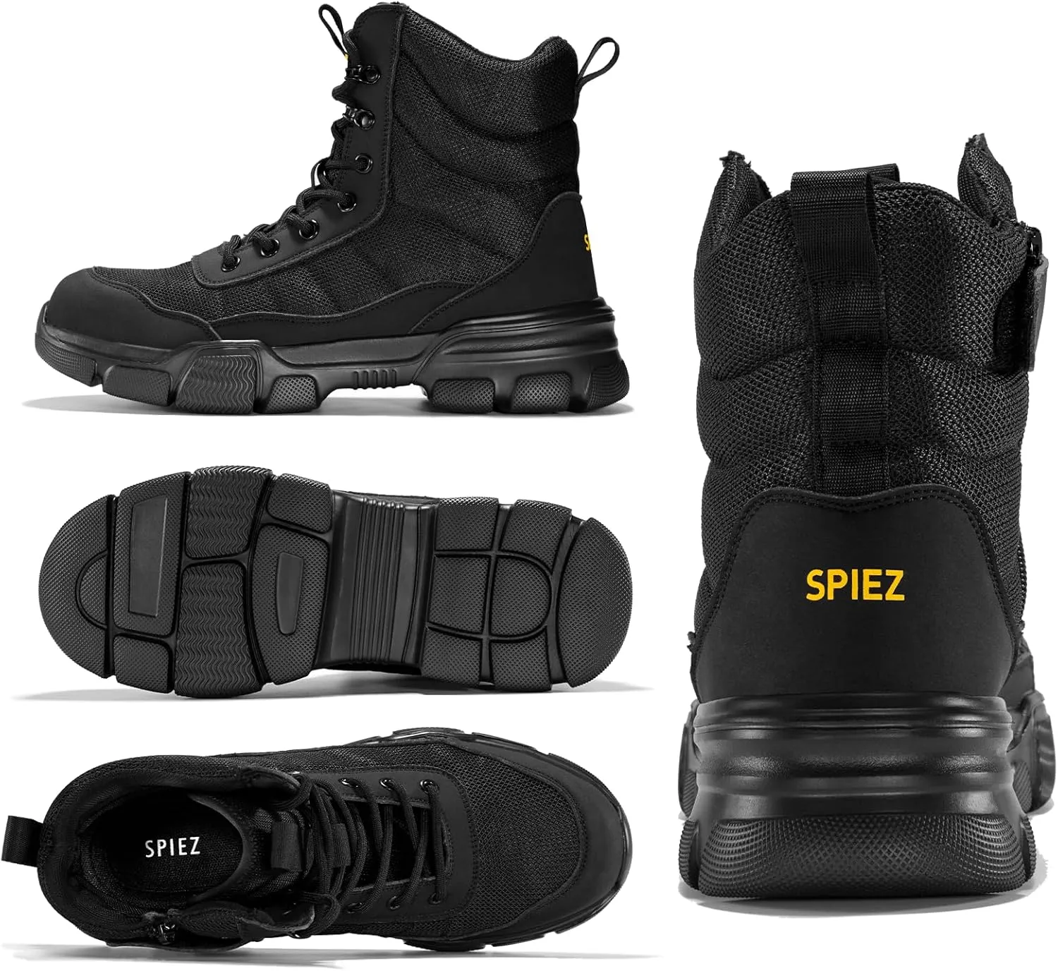 SPIEZ Steel Toe Boots for Men Industrial Construction Safety Boots with Side Zipper Puncture-Proof,Lightweight Work Boots Hiking Military Tactical Shoes