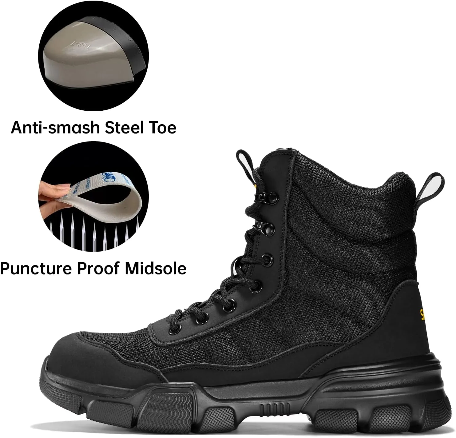 SPIEZ Steel Toe Boots for Men Industrial Construction Safety Boots with Side Zipper Puncture-Proof,Lightweight Work Boots Hiking Military Tactical Shoes