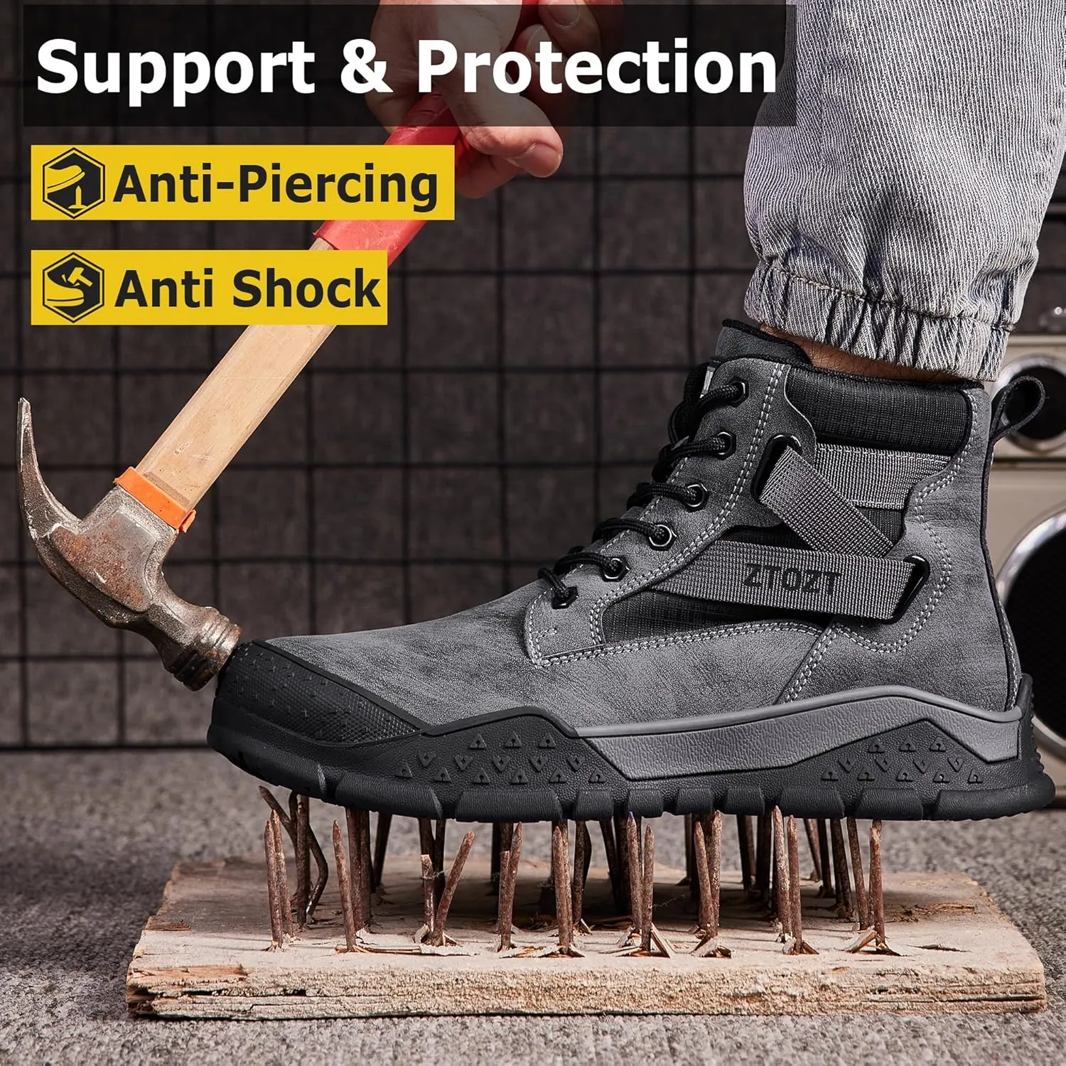 Steel Toe Boots for Men Industrial Indestructible Work Slip Resistant Leather Construction Safety Shoes
