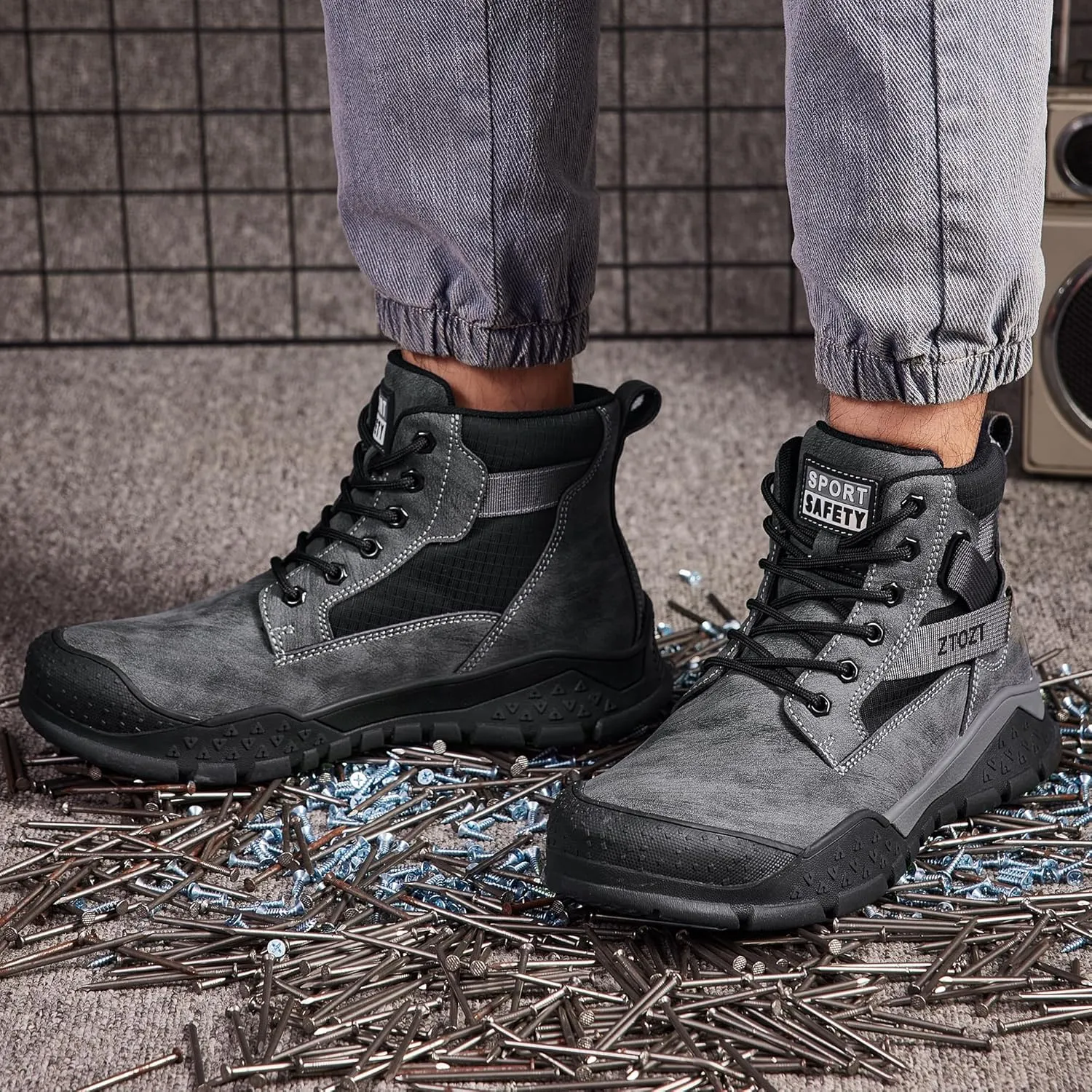 Steel Toe Boots for Men Industrial Indestructible Work Slip Resistant Leather Construction Safety Shoes