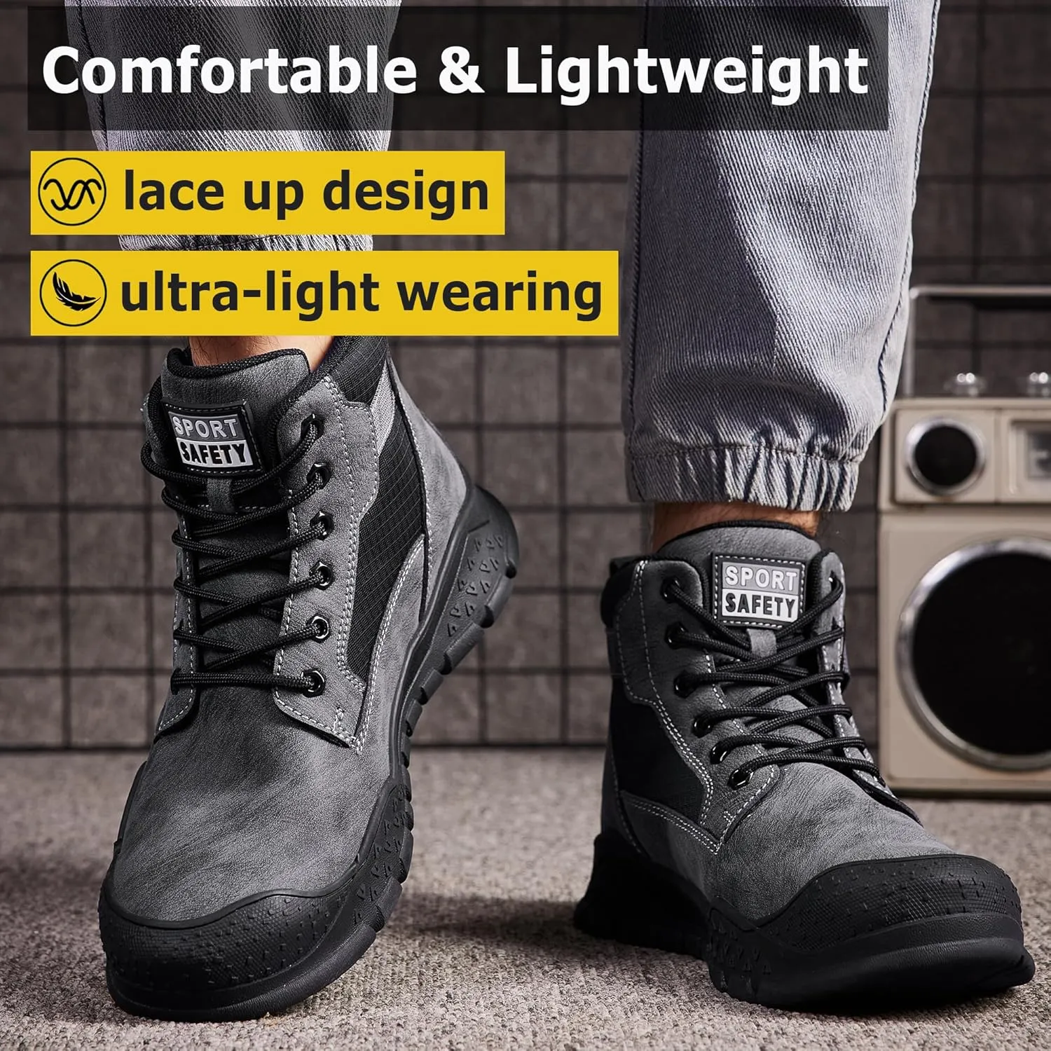 Steel Toe Boots for Men Industrial Indestructible Work Slip Resistant Leather Construction Safety Shoes