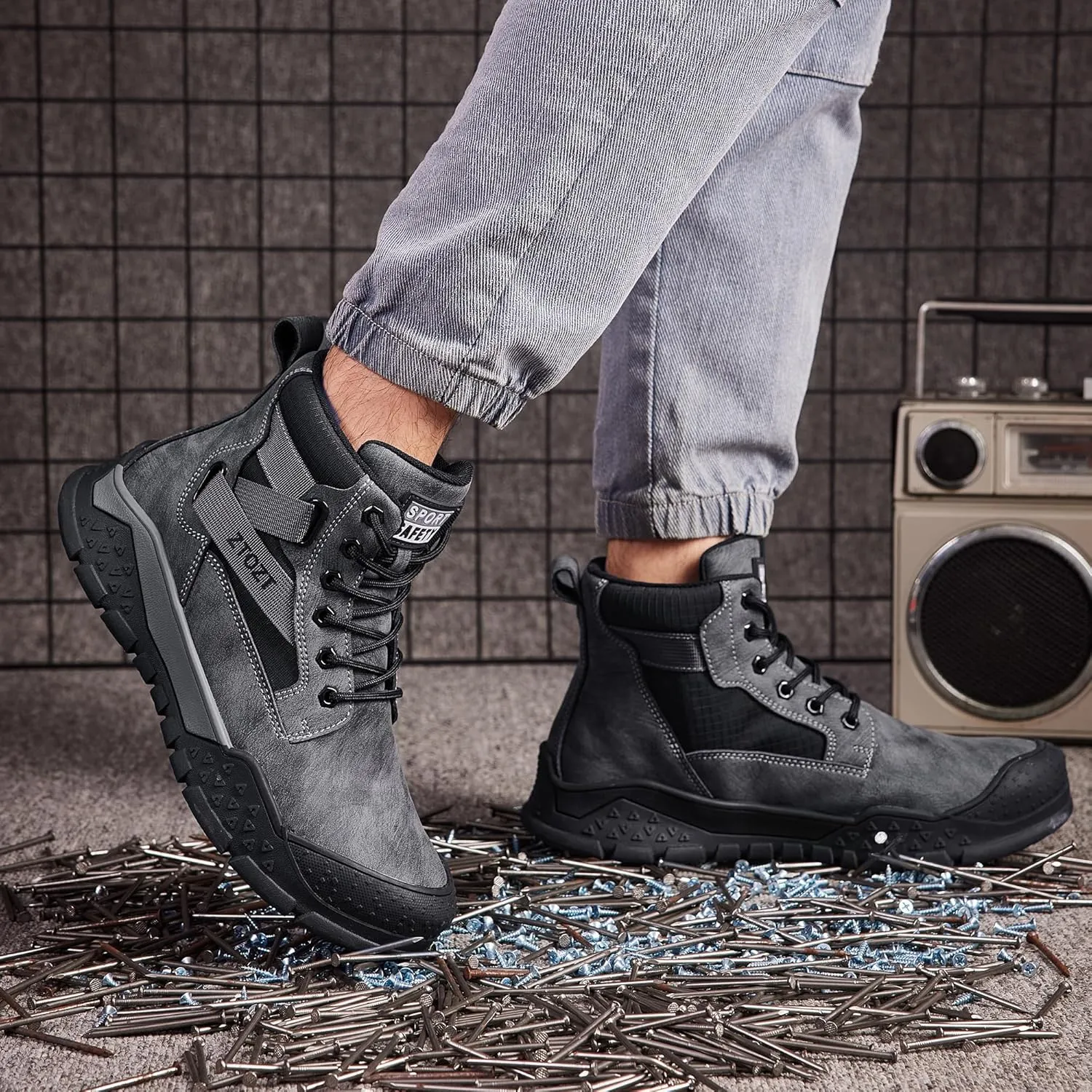 Steel Toe Boots for Men Industrial Indestructible Work Slip Resistant Leather Construction Safety Shoes