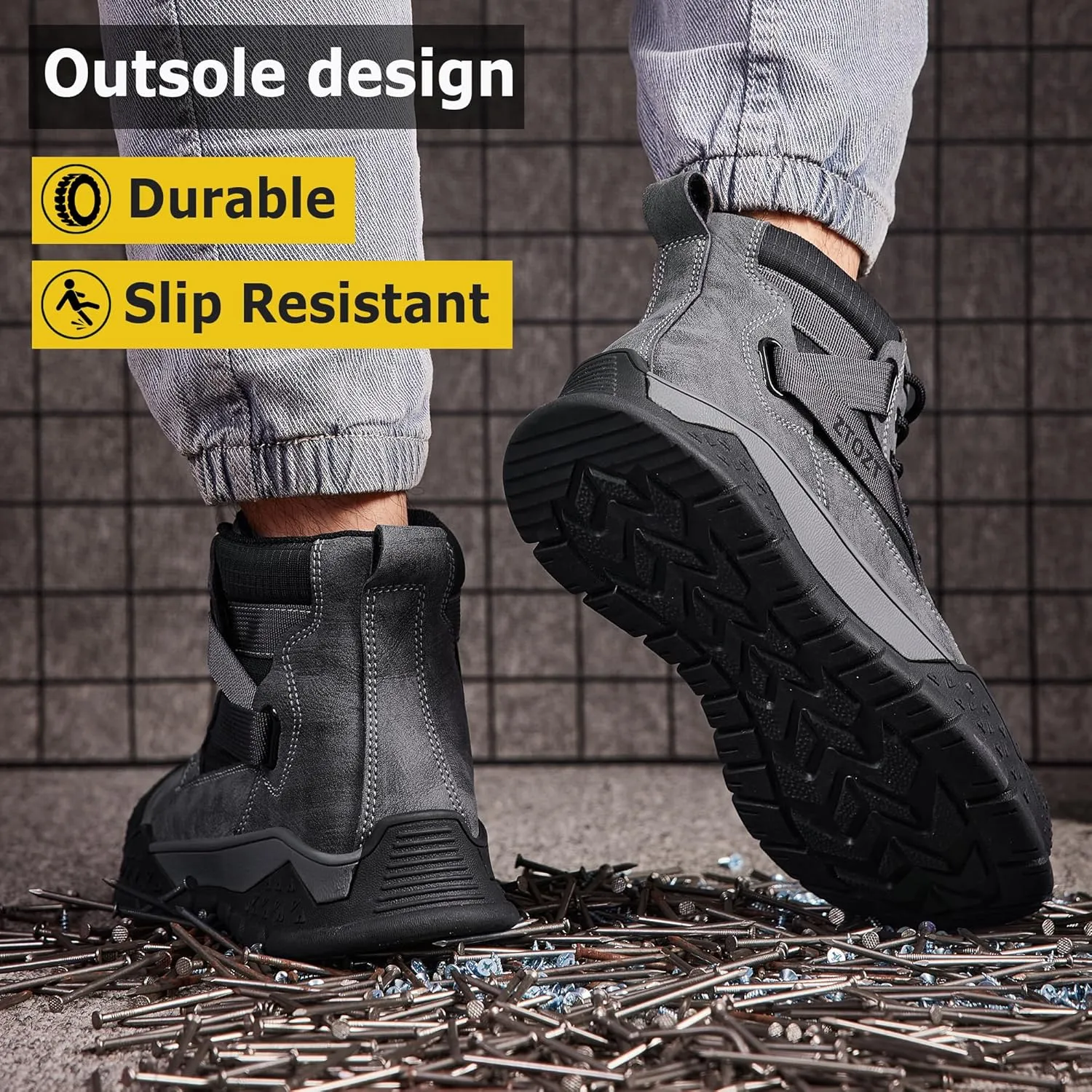 Steel Toe Boots for Men Industrial Indestructible Work Slip Resistant Leather Construction Safety Shoes