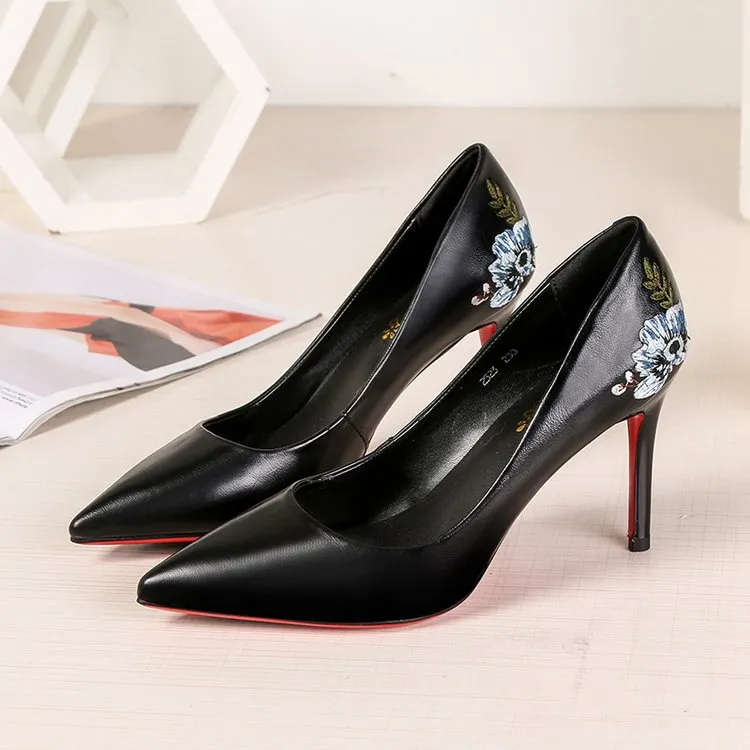 Stiletto Embroidered Women's Pointed High Heels Shoes