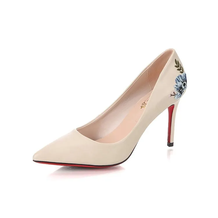 Stiletto Embroidered Women's Pointed High Heels Shoes