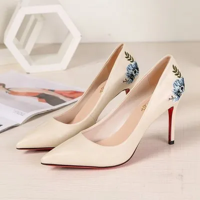 Stiletto Embroidered Women's Pointed High Heels Shoes