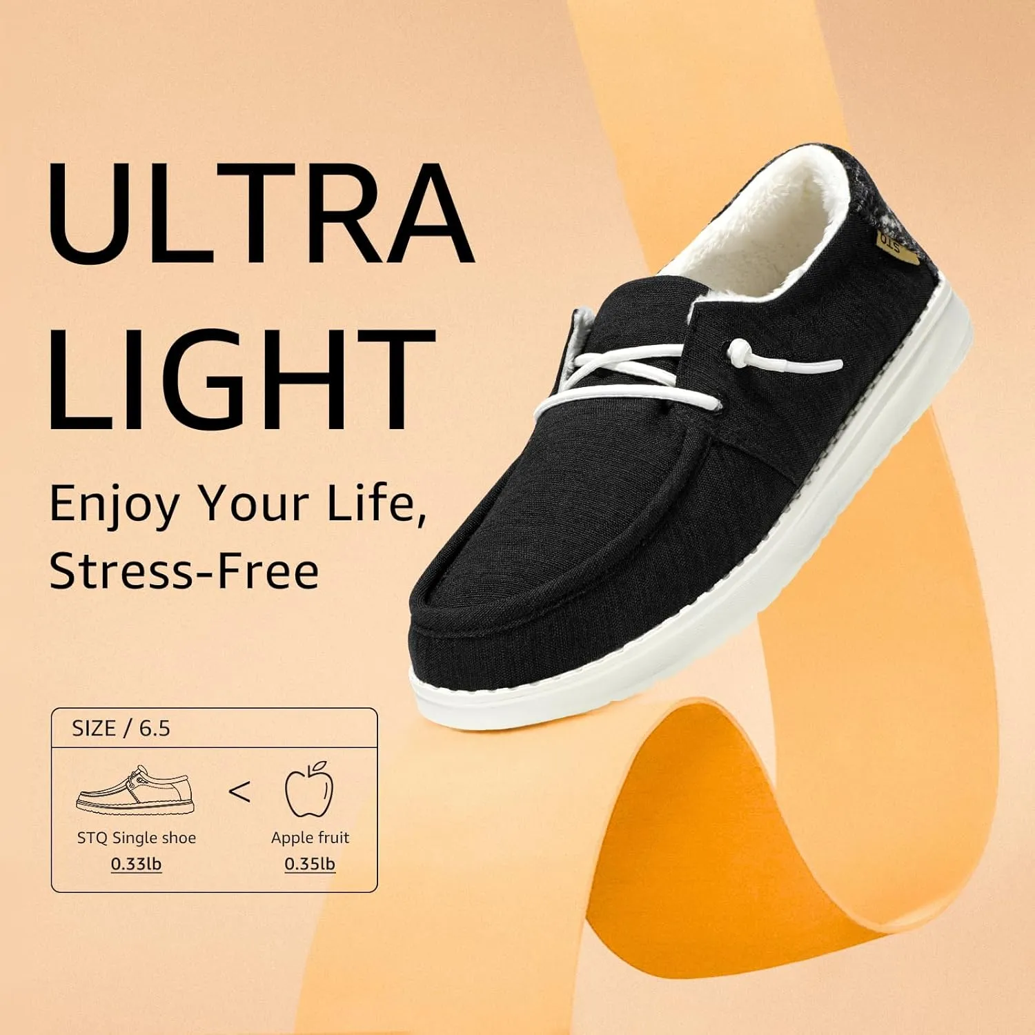 STQ Women's Slip on Fur Lined LoafersOrthopedic Cozy Ultralight Boat Casual Shoes with Arth Support