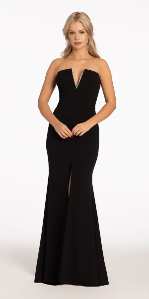 Strapless Ponte Mermaid Dress with Rhinestone Trim