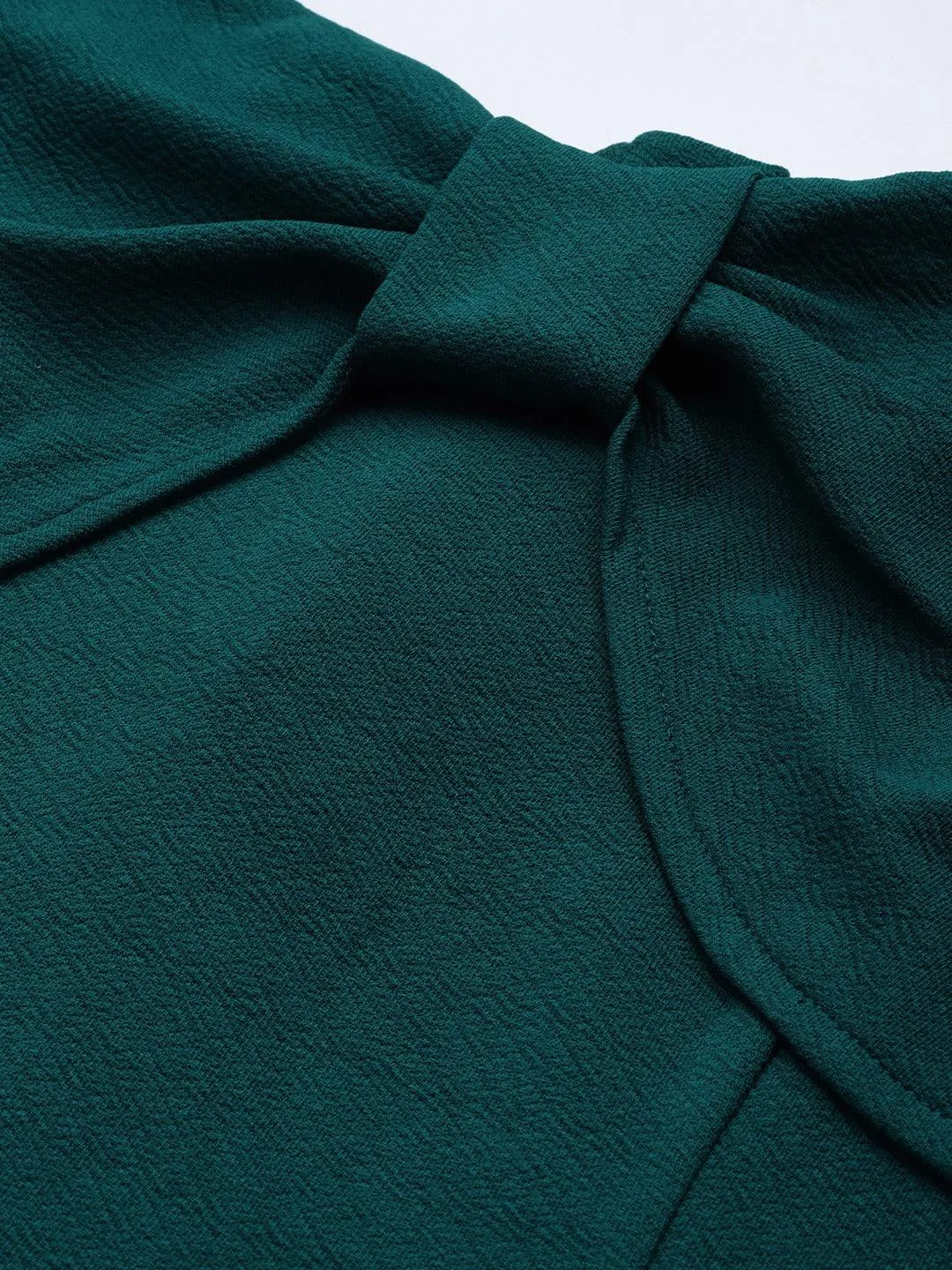 Style Quotient Women Teal Green Puff Sleeves Dress With Twisted Detail