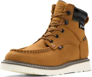SUREWAY Men 6 Inch Waterproof Soft Toe Work Boots - Moc Toe,Construction Industrial Safety Leather Work Shoes,Oil/Slip Resistant Comfortable Wedge Outsole,EH Rated,Goodyear Welt,Lace Up,Heavy Duty