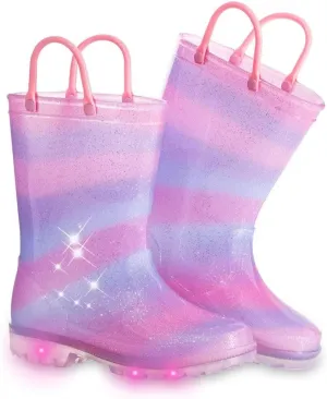 Toddler Kids Rain Boots Boys Girls Light Up Waterproof Boot with Handles
