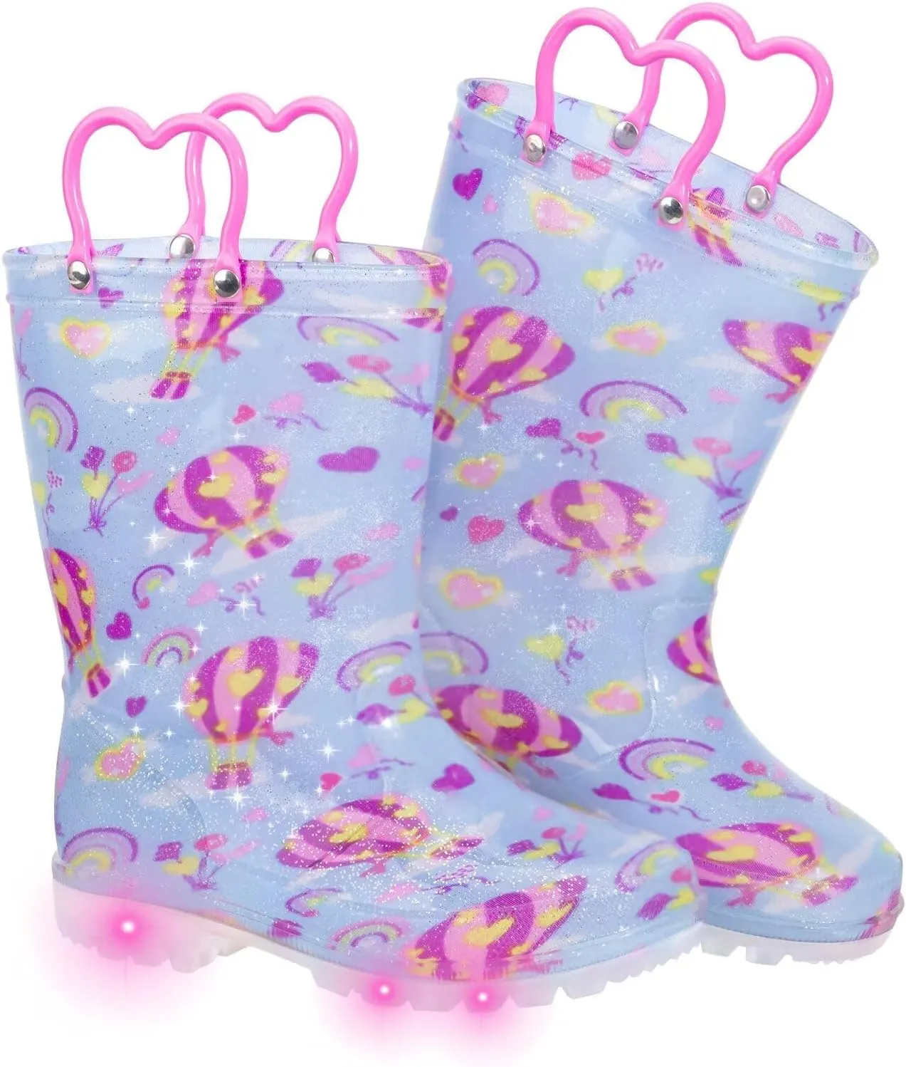 Toddler Kids Rain Boots Boys Girls Light Up Waterproof Boot with Handles