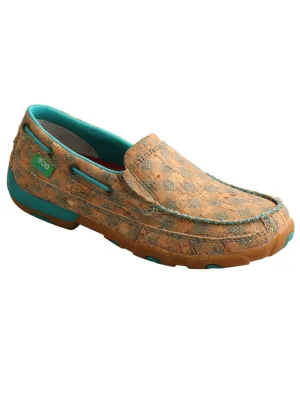 Twisted X WDMS022 Women Slip On Driving Moccasin Tan and Turquoise