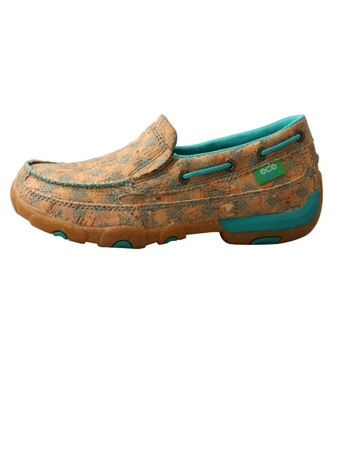 Twisted X WDMS022 Women Slip On Driving Moccasin Tan and Turquoise