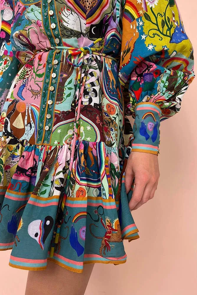 Unishe - Casual Graffiti Evergreen Printing Mini Dress