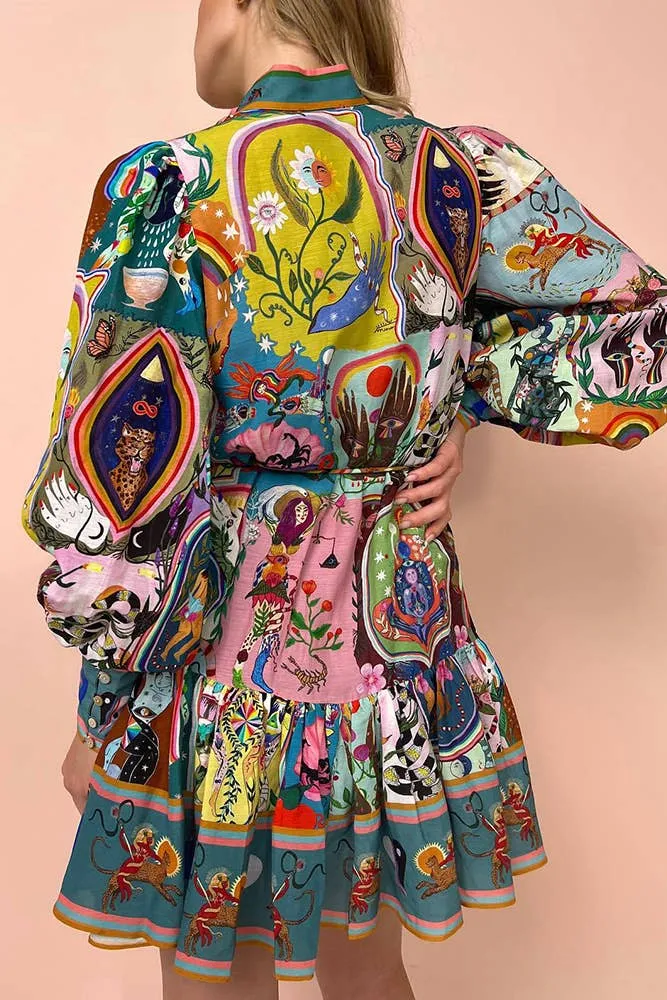 Unishe - Casual Graffiti Evergreen Printing Mini Dress
