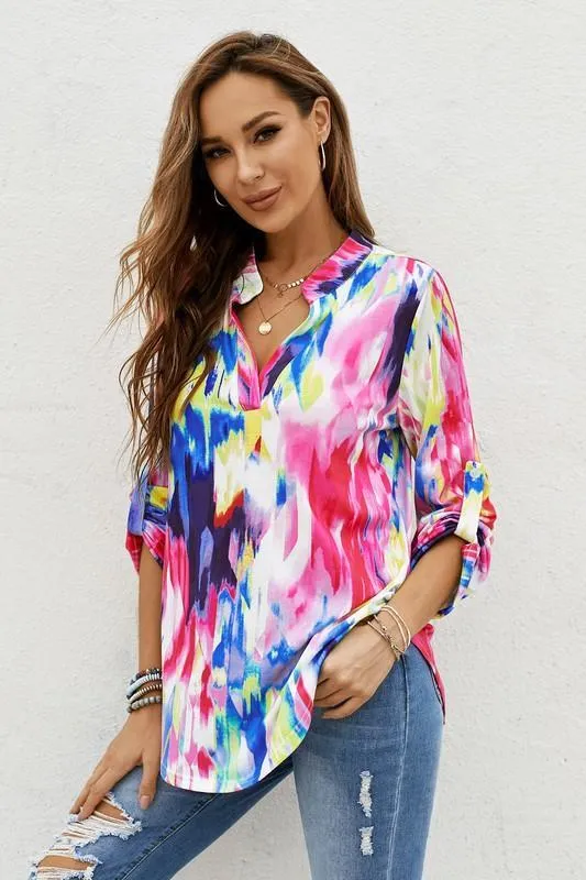 V Neck Tie Dye Top