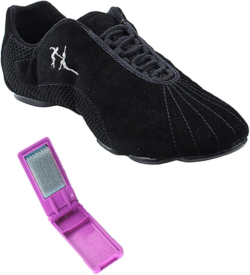 Very Fine Dance Shoes - Unisex Dance Sneakers - Flat Heel Gum Sole - VFSN016 and Foldable Brush Bundle - Black Suede - 10.5