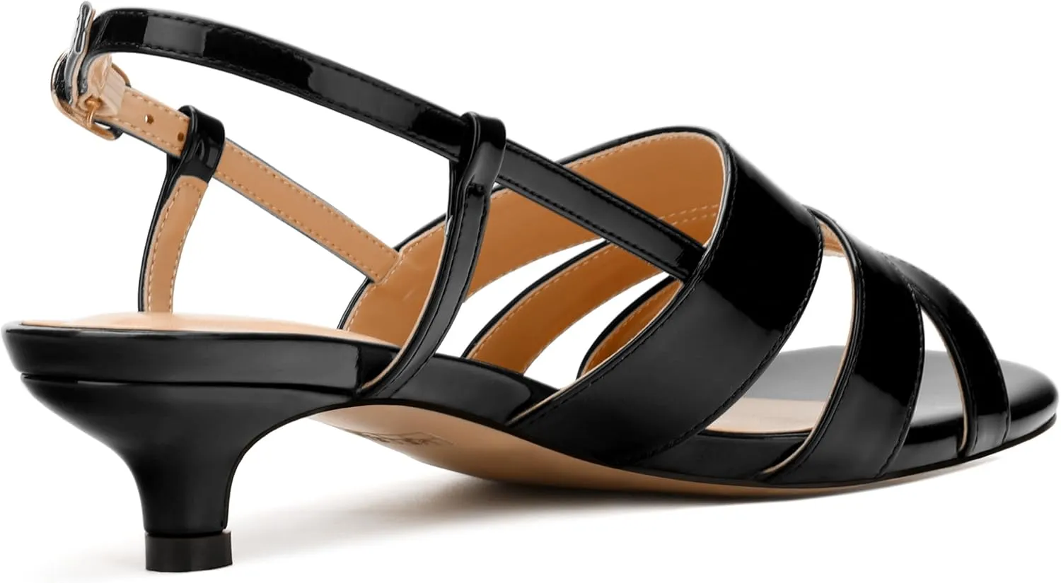 WAYDERNS Kitten Heels for Women Open Round Toe Patent Slingback Buckle 1.5 Inch Strappy Sandals Comfortable Casual Prom Party Dress Shoes