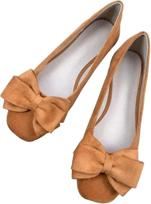 WENJIAZHIZHI Women's Bowknot Square Toe Ballet Flats Comfortable Dress Shoes Dance Shoes Casual Walking Slip-Ons Loafers