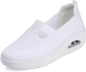 Women Nurse Platform Air Cushion Walking Sneakers Breathable Mesh Orthopedic Diabetic Wedge Slip Ons Mary Jane Toning Rocker Work Shoes