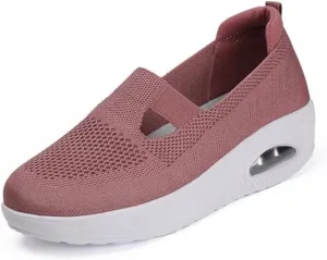Women Nurse Platform Air Cushion Walking Sneakers Breathable Mesh Orthopedic Diabetic Wedge Slip Ons Mary Jane Toning Rocker Work Shoes