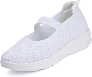Women Nurse Platform Air Cushion Walking Sneakers Breathable Mesh Orthopedic Diabetic Wedge Slip Ons Mary Jane Toning Rocker Work Shoes