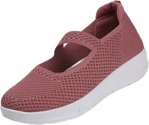 Women Nurse Platform Air Cushion Walking Sneakers Breathable Mesh Orthopedic Diabetic Wedge Slip Ons Mary Jane Toning Rocker Work Shoes