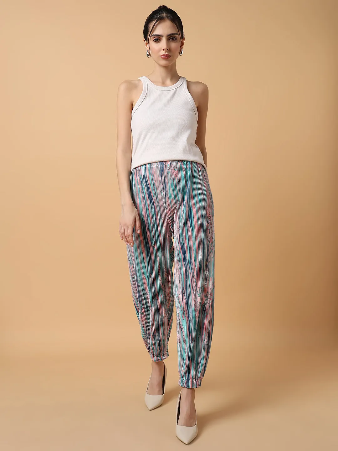 Women Sea Green Comfort Slim Fit Trousers